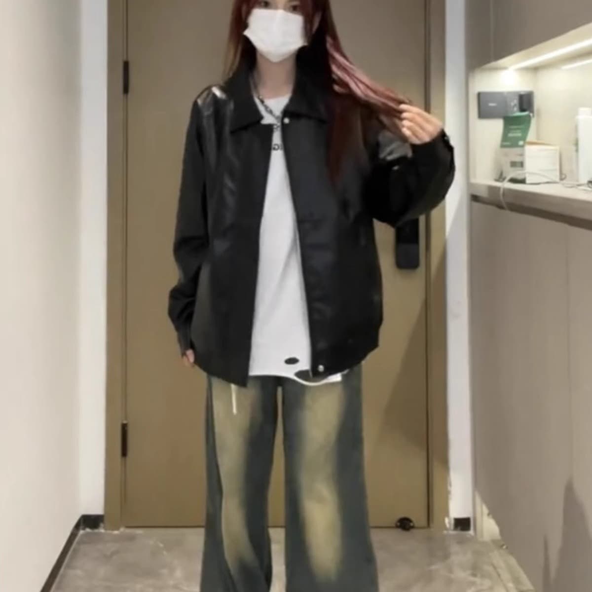 원본 것 항구 바람 검정색 가죽 재킷 여성 코트 계절 아메리칸 레트로 거리 달콤한 차가운 오토바이 pu 가죽 자켓 트렌디 이미지 5
