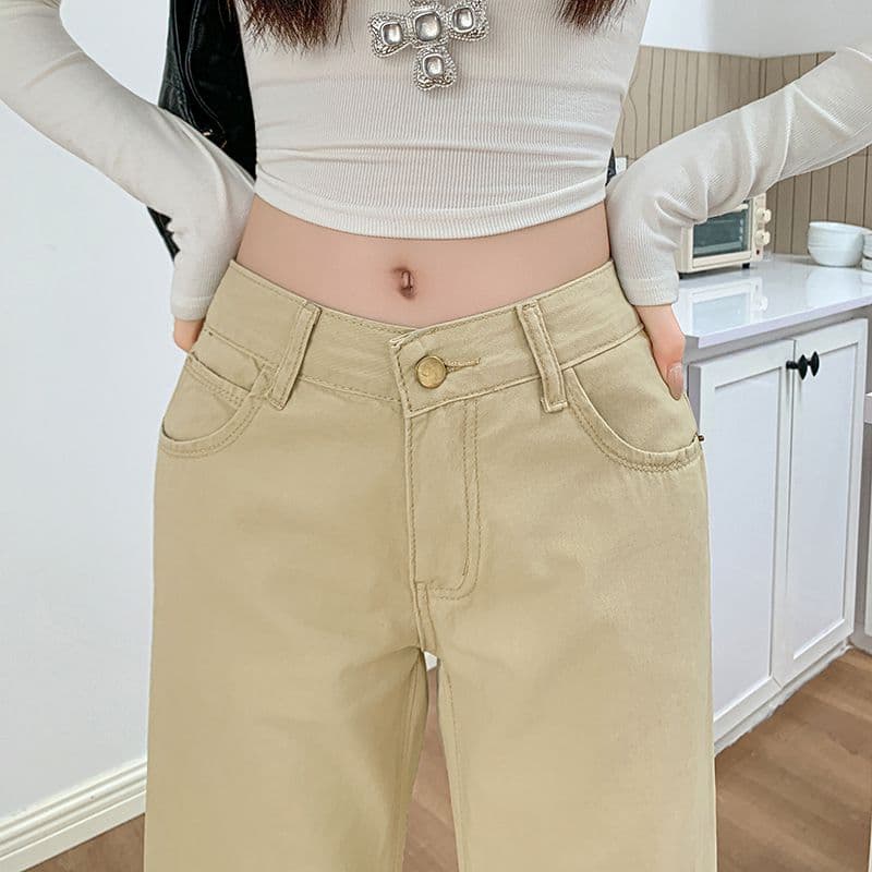 실사 정가 아메리칸 레트로 부츠컷 청바지 여성 새로운 루즈핏 작은 대중 카키 색 도루 센스 와이드 레그 팬츠 어린이 상세 이미지 12