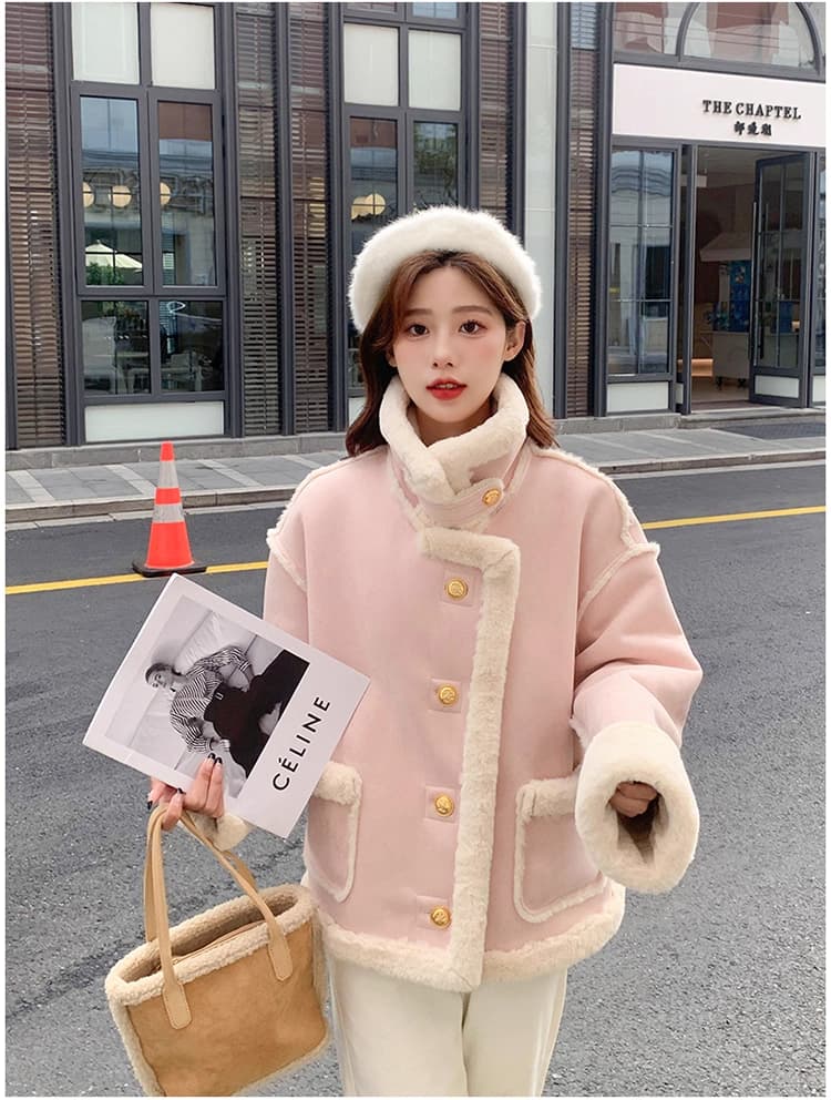 있음 대 물품 작은 샤넬 스타일 작은 대중 청춘 패션 플리스 재킷 여성 겨울 작은 키 털이 있고 두꺼운 쇼트 스타일 면 옷 상세 이미지 10