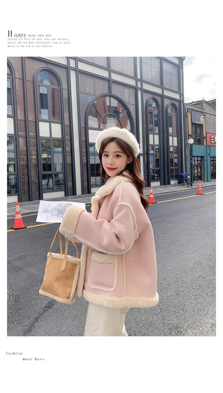 있음 대 물품 작은 샤넬 스타일 작은 대중 청춘 패션 플리스 재킷 여성 겨울 작은 키 털이 있고 두꺼운 쇼트 스타일 면 옷 상세 이미지 12
