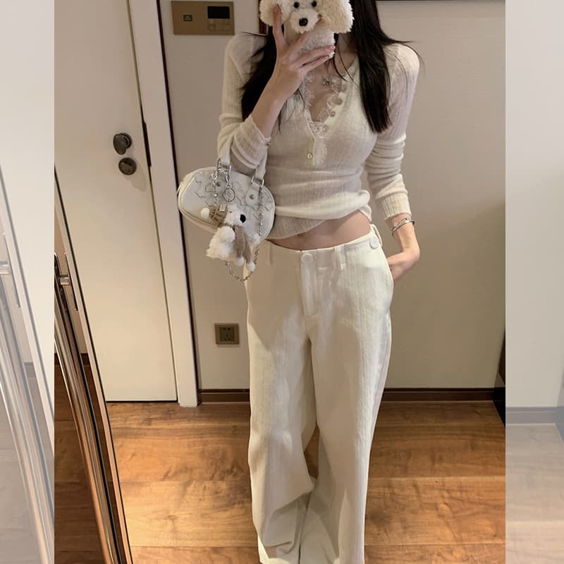 자이언트 잘 생긴 순수한 욕망 레이스 측면 V넥 긴팔 니트 스웨터 여성 가을 인사이드 가져 가라. 핫걸 몸매 가꾸기 아름다운 만나는 맨위 이미지 3