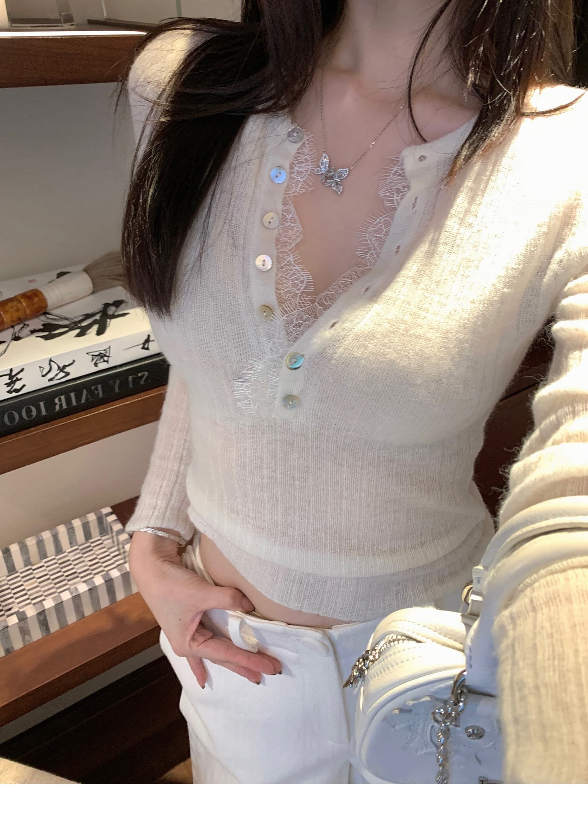 자이언트 잘 생긴 순수한 욕망 레이스 측면 V넥 긴팔 니트 스웨터 여성 가을 인사이드 가져 가라. 핫걸 몸매 가꾸기 아름다운 만나는 맨위 상세 이미지 39
