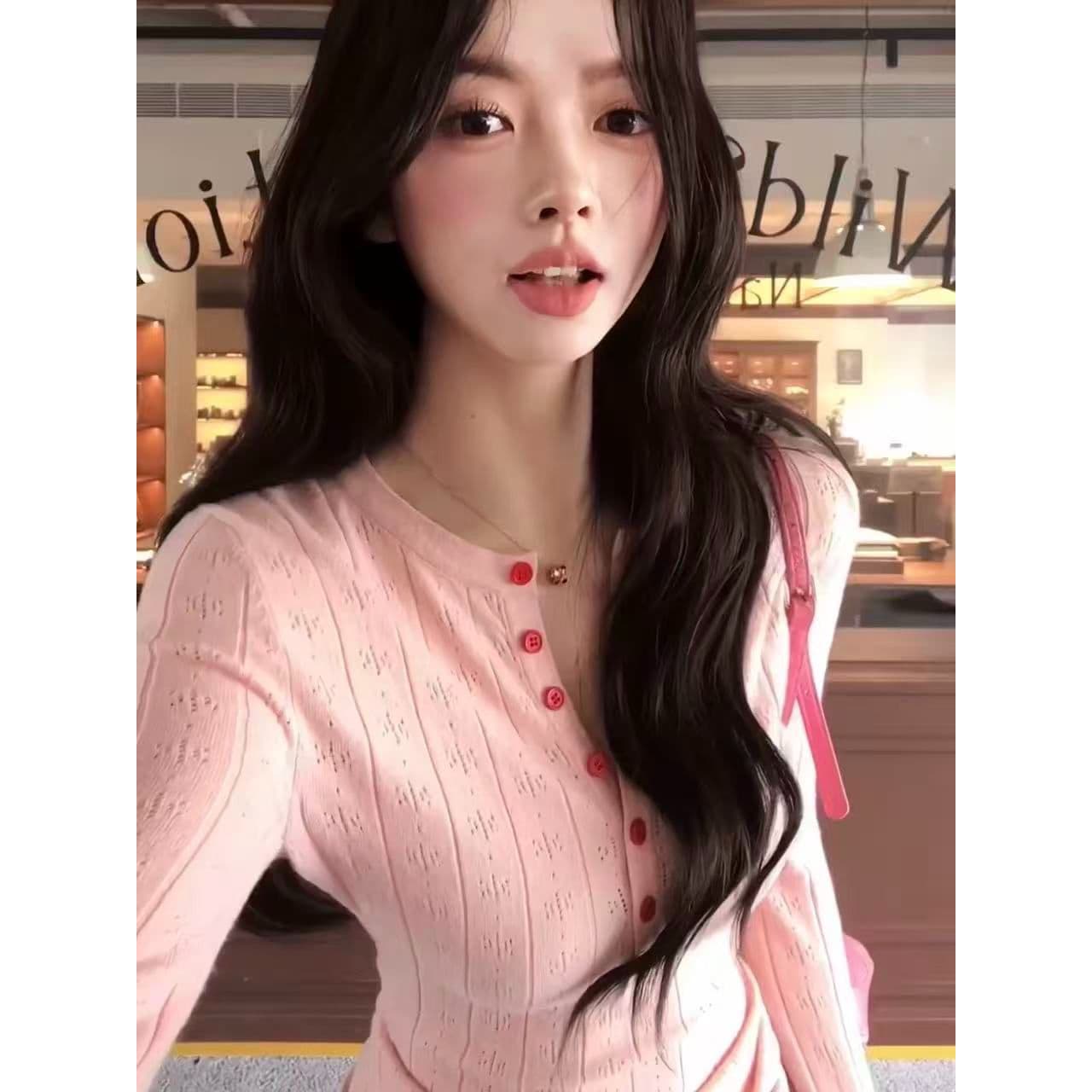 앤디 플러시 가을 겨울철 스웨터 여자 외출용 인사이드 가져 가라. 고급 센스 긴팔 맨위 디자인 센스 핑크색 니트 스웨터 이미지 5