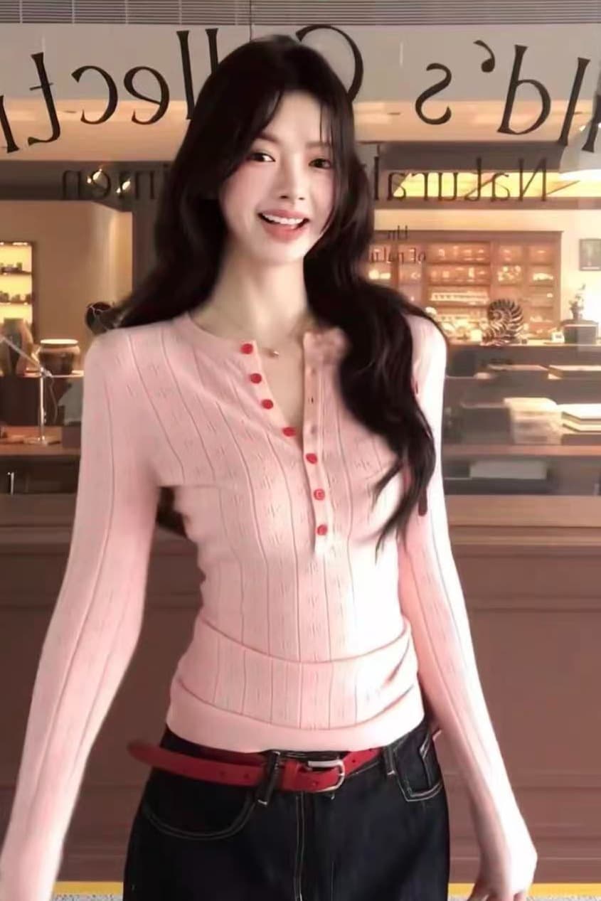 앤디 플러시 가을 겨울철 스웨터 여자 외출용 인사이드 가져 가라. 고급 센스 긴팔 맨위 디자인 센스 핑크색 니트 스웨터 이미지 6
