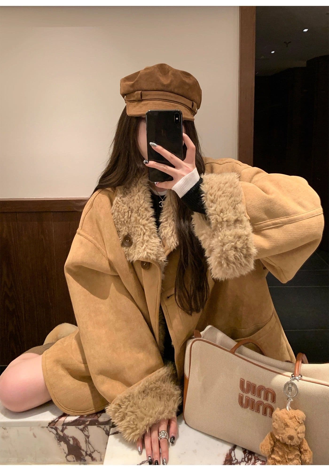 겨울 새로운 둘 착용 피모 하나 양털 루즈핏 두꺼운 스웨이드 모피 다용도 중간 길이 여성 코트 이미지 3