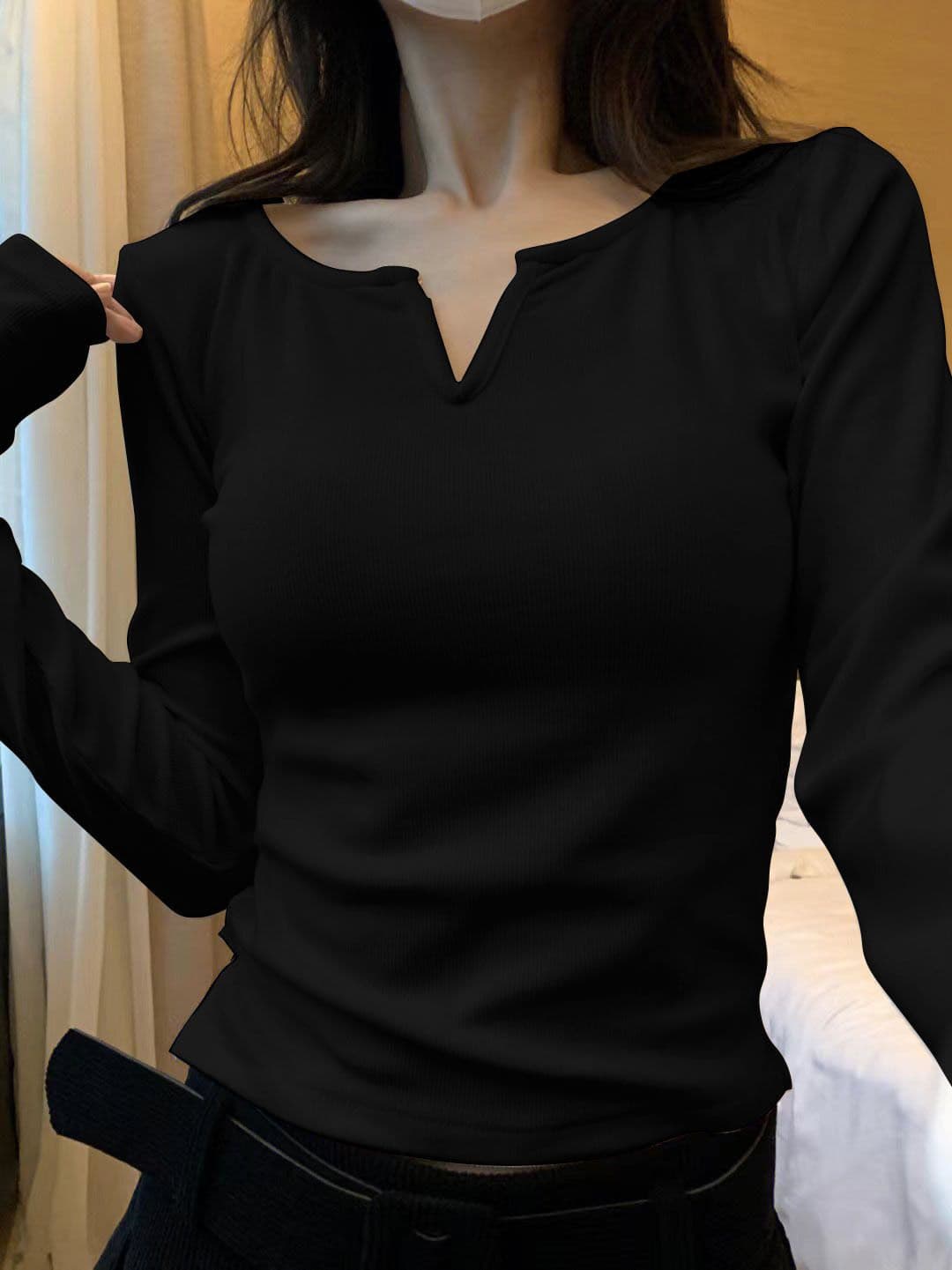 있음 선적 디자인 센스 작은 대중 V넥 De 플러시 기본 셔츠 여성 가을 겨울 인사이드 가져 가라. 연삭 털 털이 있고 두꺼운 작은 셔츠 맨위 이미지 2