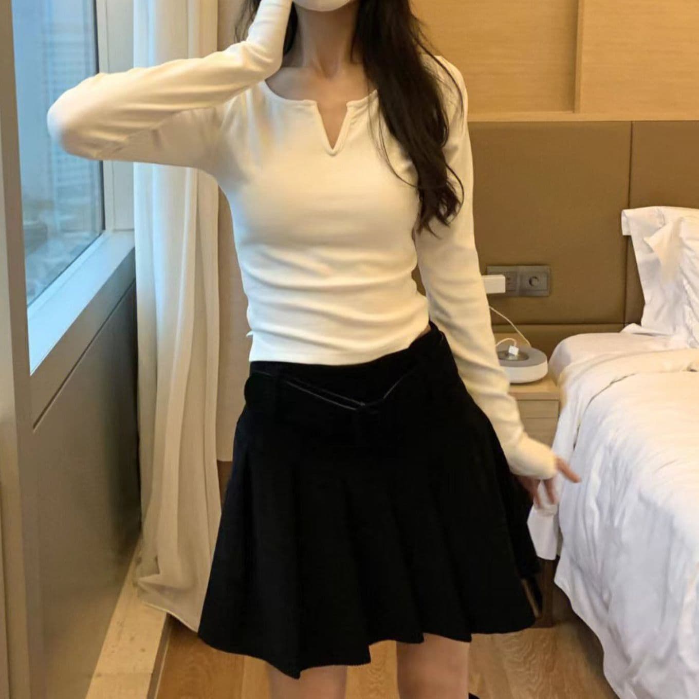 있음 선적 디자인 센스 작은 대중 V넥 De 플러시 기본 셔츠 여성 가을 겨울 인사이드 가져 가라. 연삭 털 털이 있고 두꺼운 작은 셔츠 맨위 이미지 4