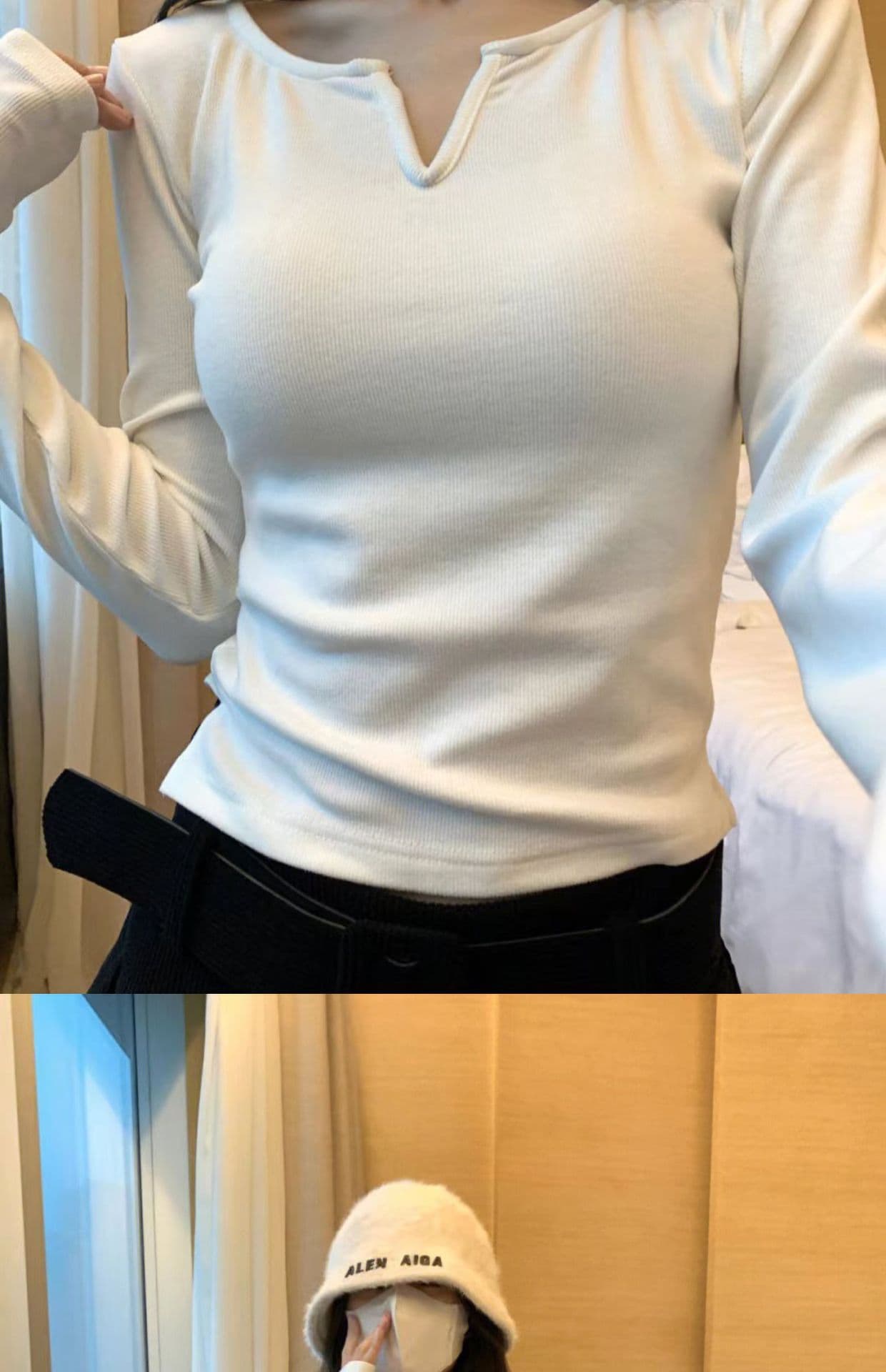 있음 선적 디자인 센스 작은 대중 V넥 De 플러시 기본 셔츠 여성 가을 겨울 인사이드 가져 가라. 연삭 털 털이 있고 두꺼운 작은 셔츠 맨위 상세 이미지 3