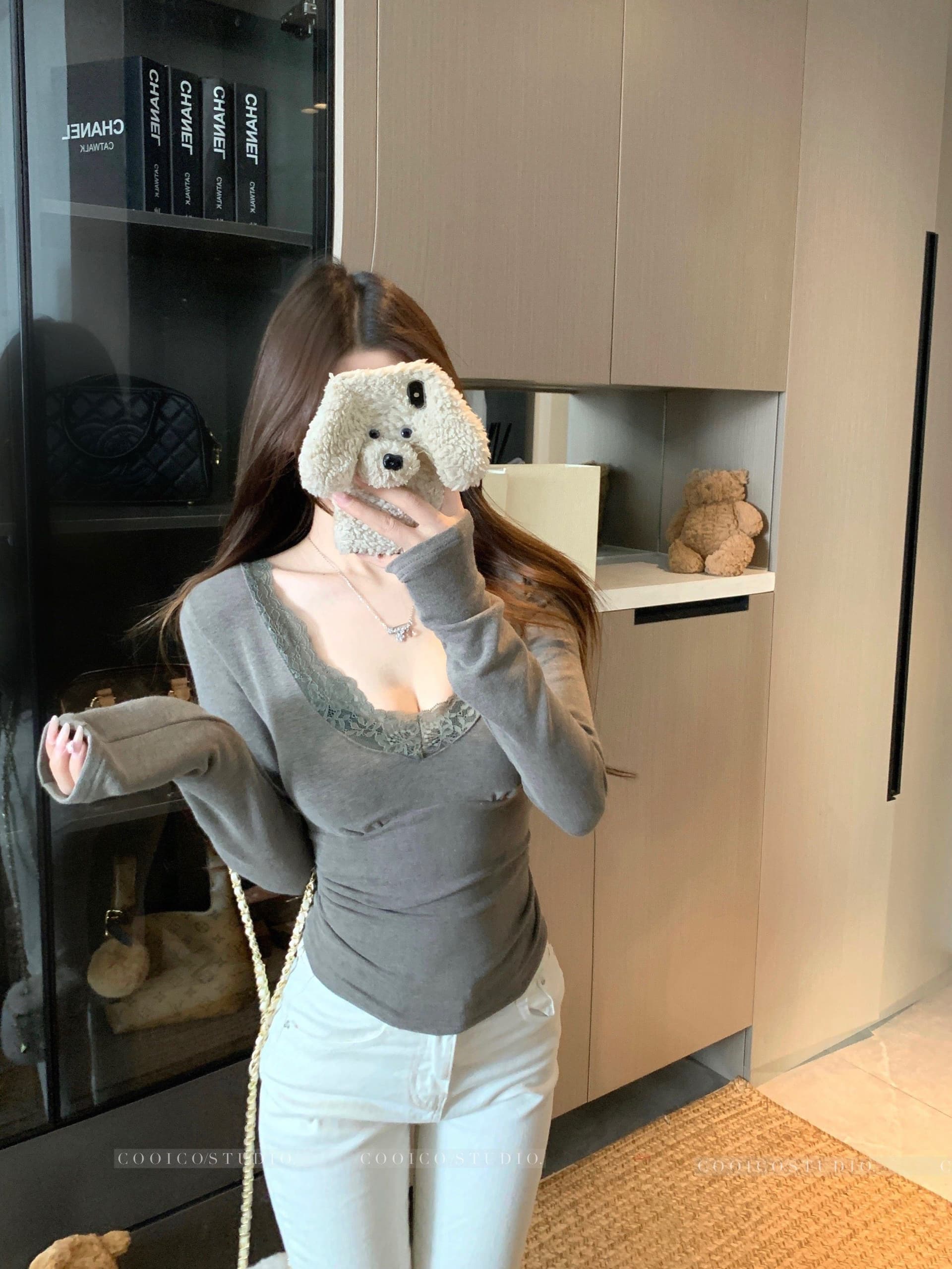 순수한 욕망 레이스 레이스 긴팔 기본 셔츠 여성 이른 봄 새로운 고급 센스 몸매 가꾸기 인사이드 잡아라. 의류 수 있습니다. 외출용