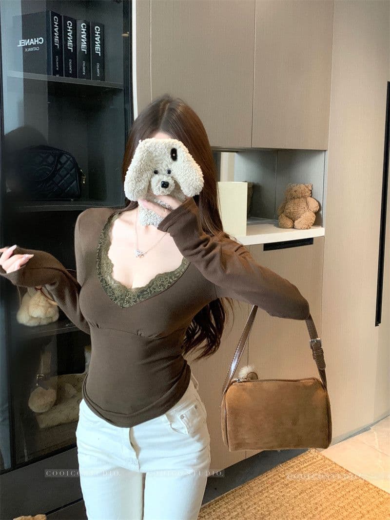 순수한 욕망 레이스 레이스 긴팔 기본 셔츠 여성 이른 봄 새로운 고급 센스 몸매 가꾸기 인사이드 잡아라. 의류 수 있습니다. 외출용 상세 이미지 13