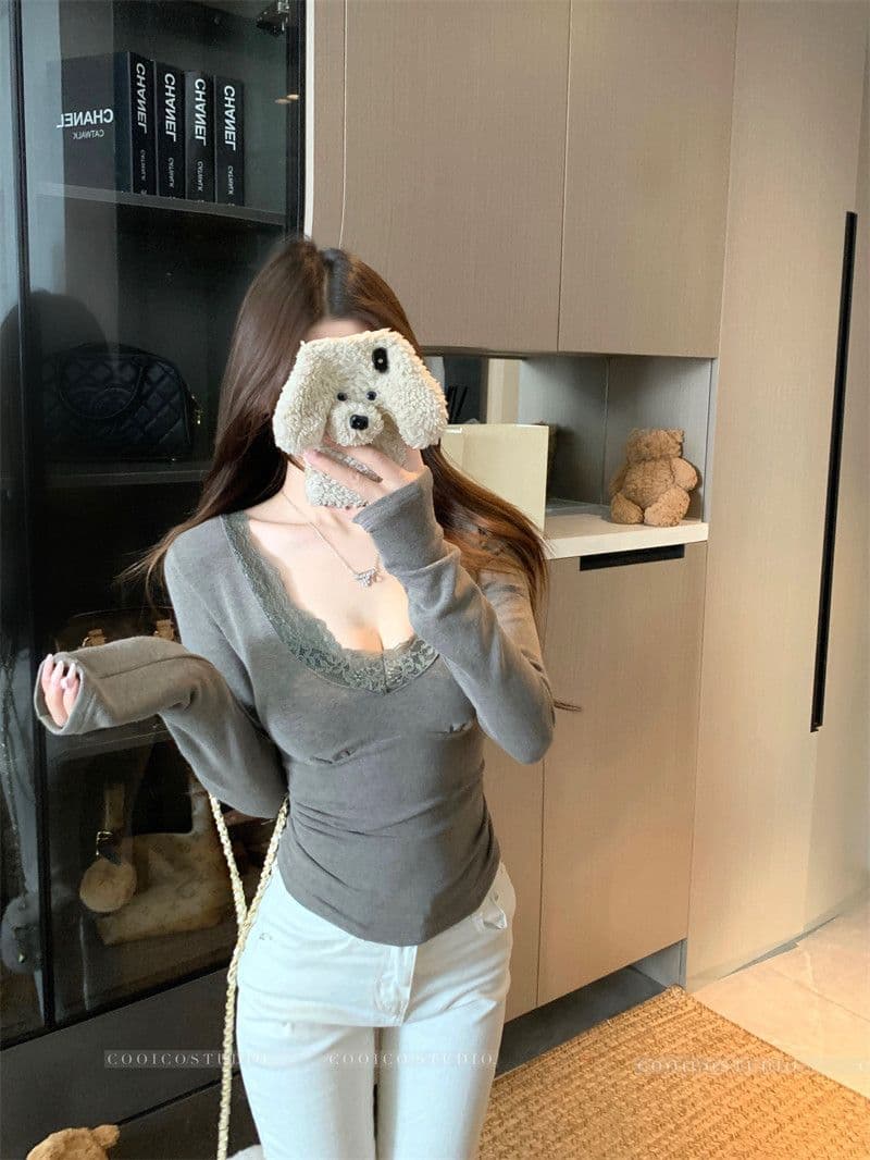 순수한 욕망 레이스 레이스 긴팔 기본 셔츠 여성 이른 봄 새로운 고급 센스 몸매 가꾸기 인사이드 잡아라. 의류 수 있습니다. 외출용 상세 이미지 16