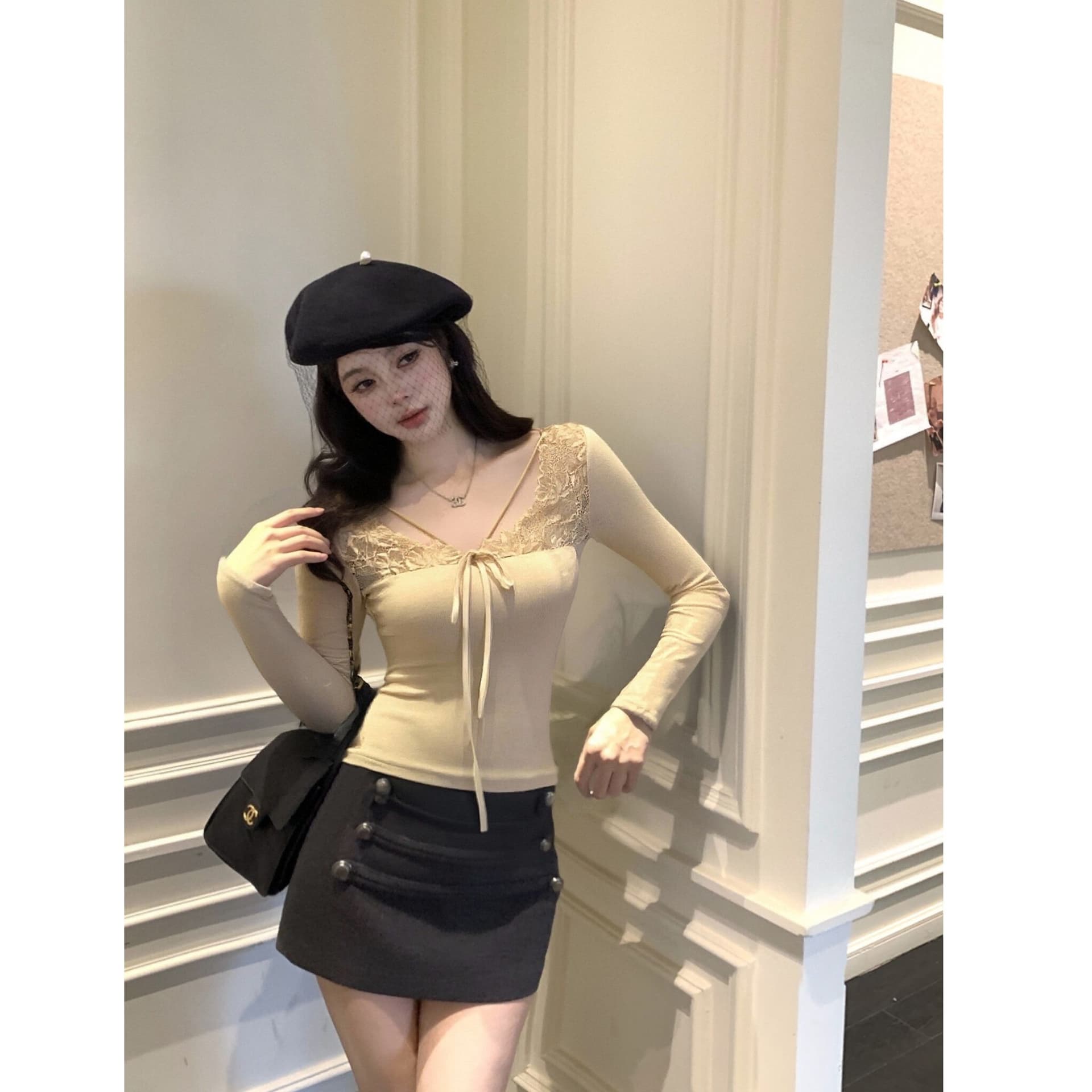리브 De 플러시 레이스 조각 V넥 티셔츠 여성 몸매 가꾸기 인사이드 가져 가라. 기본 셔츠 섹시함 긴팔 맨위 순수한 유 보온