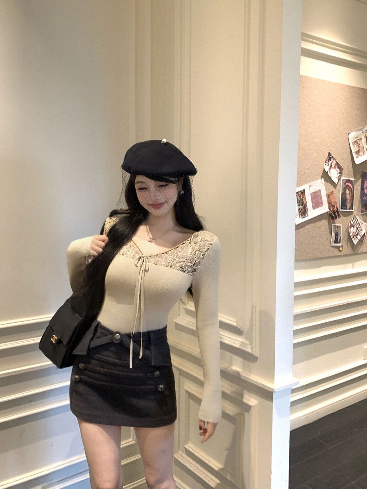 리브 De 플러시 레이스 조각 V넥 티셔츠 여성 몸매 가꾸기 인사이드 가져 가라. 기본 셔츠 섹시함 긴팔 맨위 순수한 유 보온 상세 이미지 8