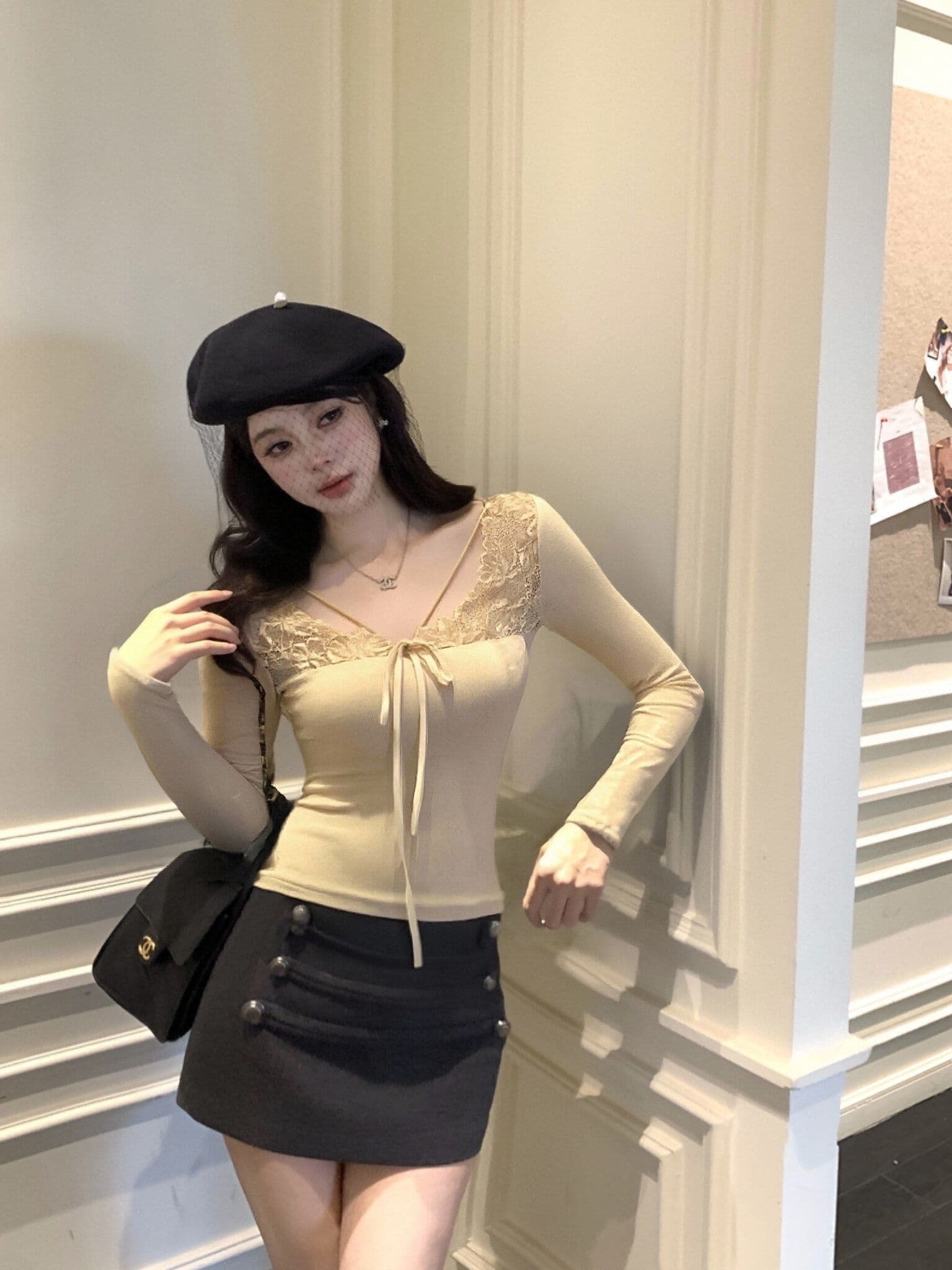리브 De 플러시 레이스 조각 V넥 티셔츠 여성 몸매 가꾸기 인사이드 가져 가라. 기본 셔츠 섹시함 긴팔 맨위 순수한 유 보온 상세 이미지 14