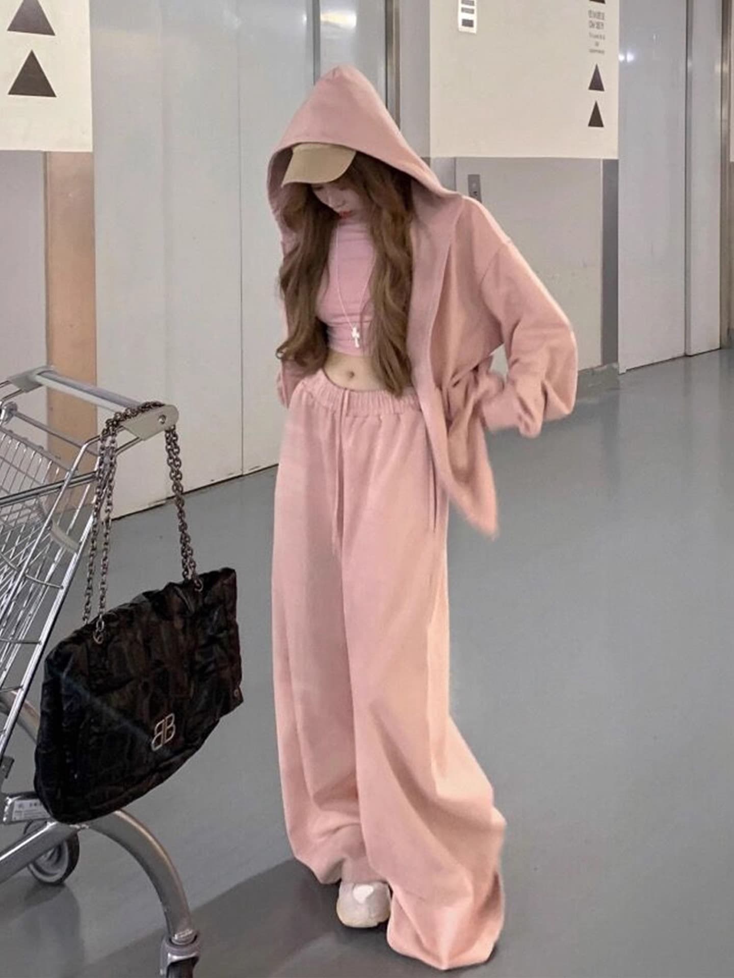 후아 면 칫솔질 얇은 스타일 털이 있는 후드 오픈 가디건 후드티 여성 웨이 바지 투피스 슈트 로드 중 여성 상세 이미지 6