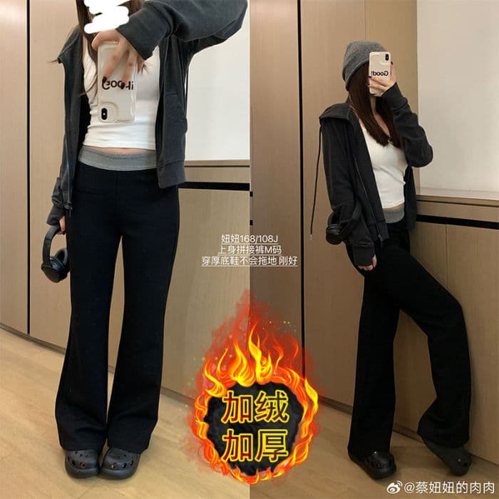 아메리칸 고급 센스 배색 패치워크 캐주얼 바지 여성 봄 가을 새로운 레트로 루즈핏 다용도 스트레이트 팬츠