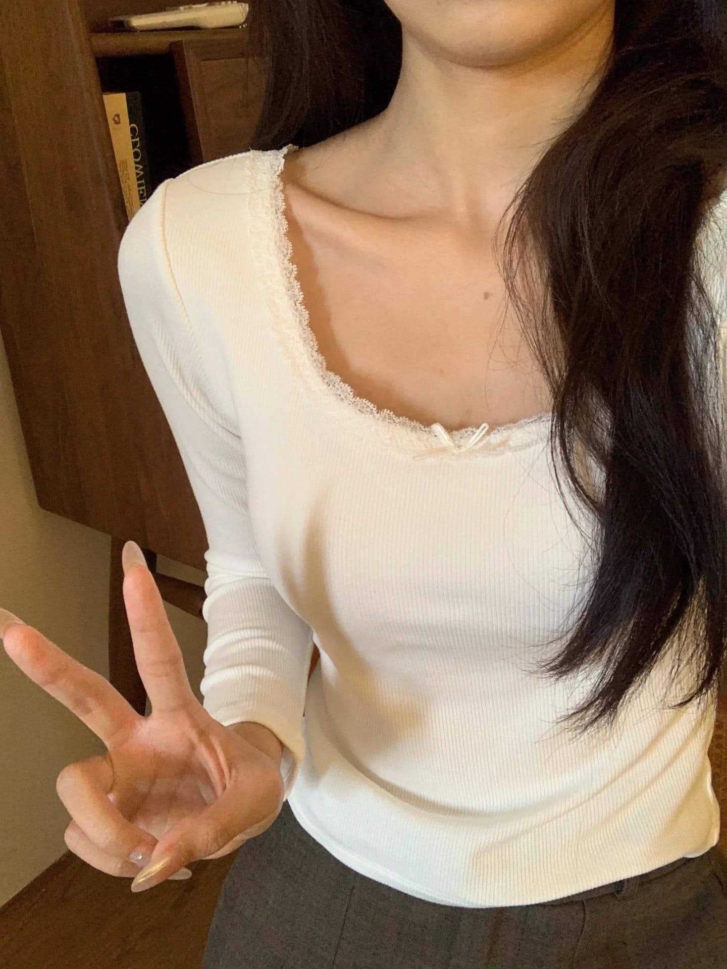 한 부서 센스 레이스 레이스 긴팔 티셔츠 여성 이른 봄 가을 겨울 몸매 가꾸기 기본 셔츠 인사이드 가져 가라. De 플러시 맨위 서비스 상세 이미지 4