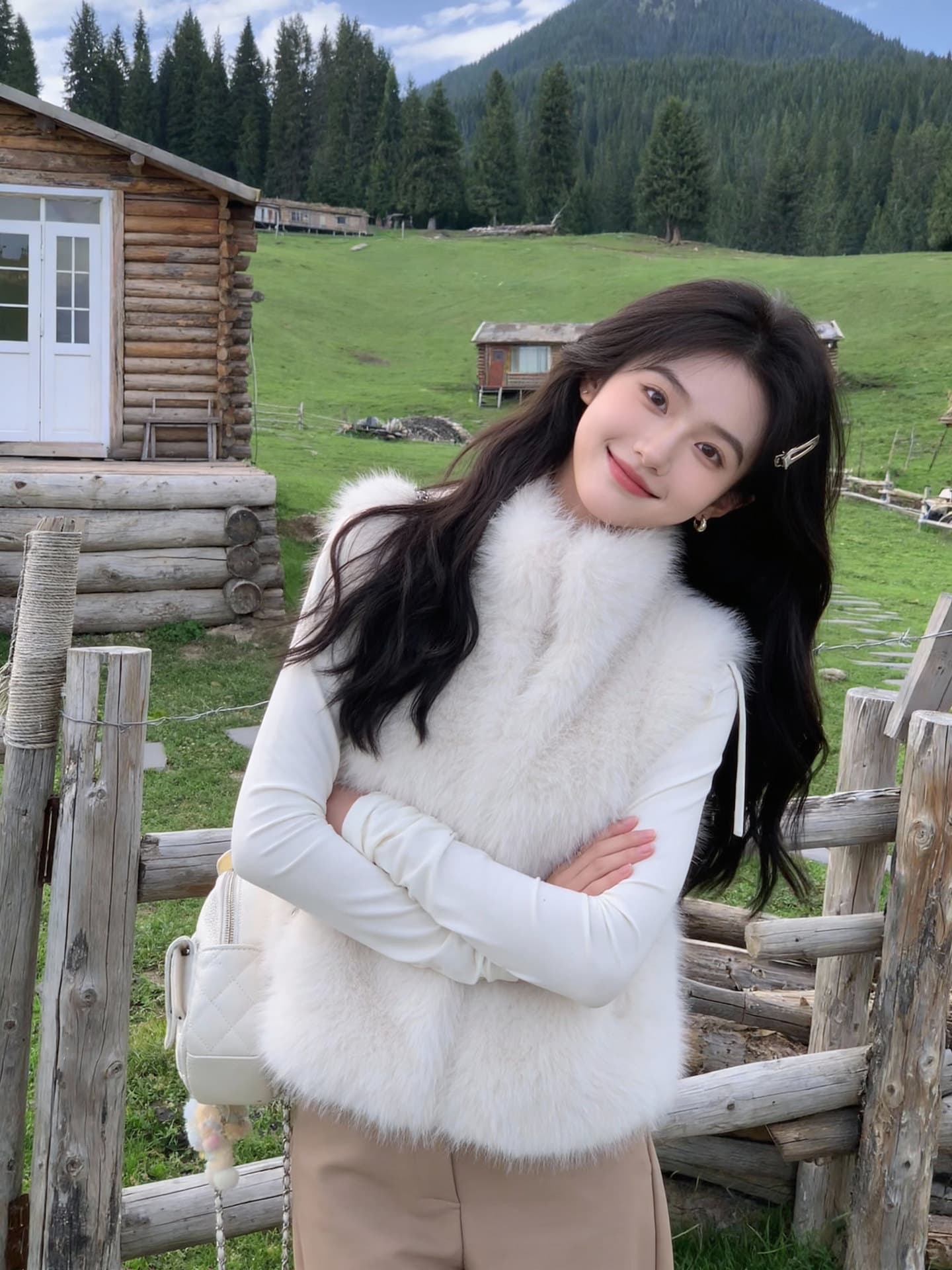 맑은 산 잉크 눈 겨울 감기 예방 부드러운 찹쌀 모피 베스트 고급 센스 명문 여성 바람 모피 모방 수달 패션 외국 가스 상세 이미지 7