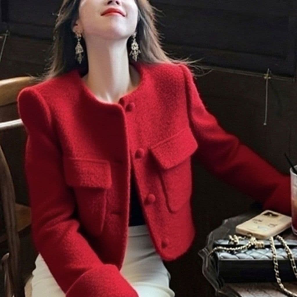 이른 봄 신년 새해 착용 가져 가라. 빛 럭셔리 연령 감소 외국 가스 부유 한 가족 천 골드 위엄있는 작은 빨간색 작은 샤넬 스타일 여성 코트 이미지 5