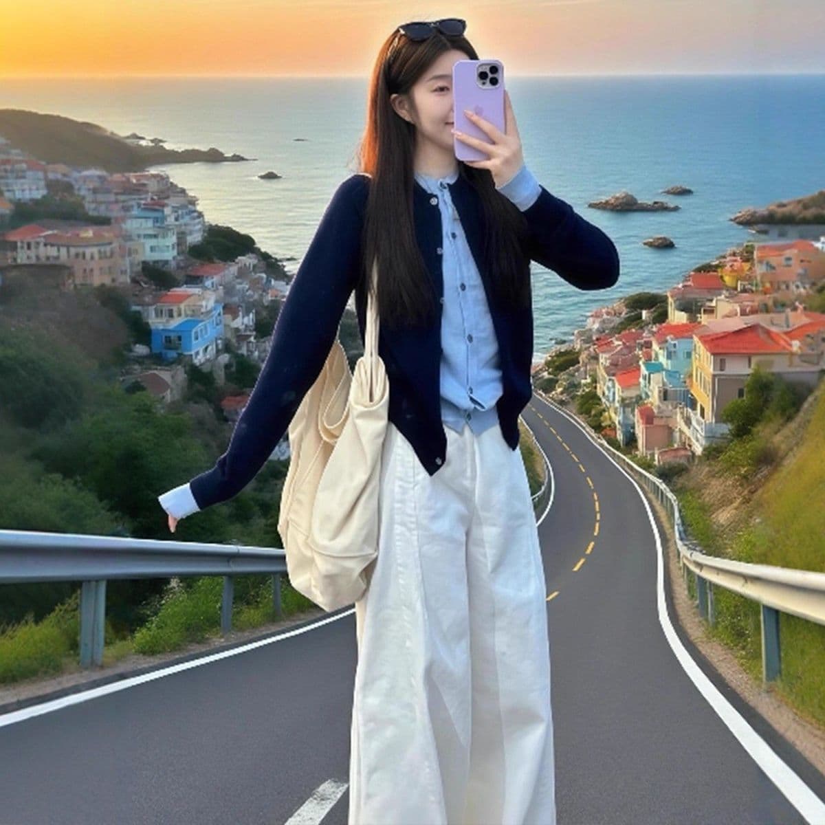 핑크색 페이크 레이어드 긴팔 니트 오픈 가디건 여성 코트 봄 가을 외부 가져 가라. 작은 키 부드러운 찹쌀 배색 맨위 상세 이미지 11