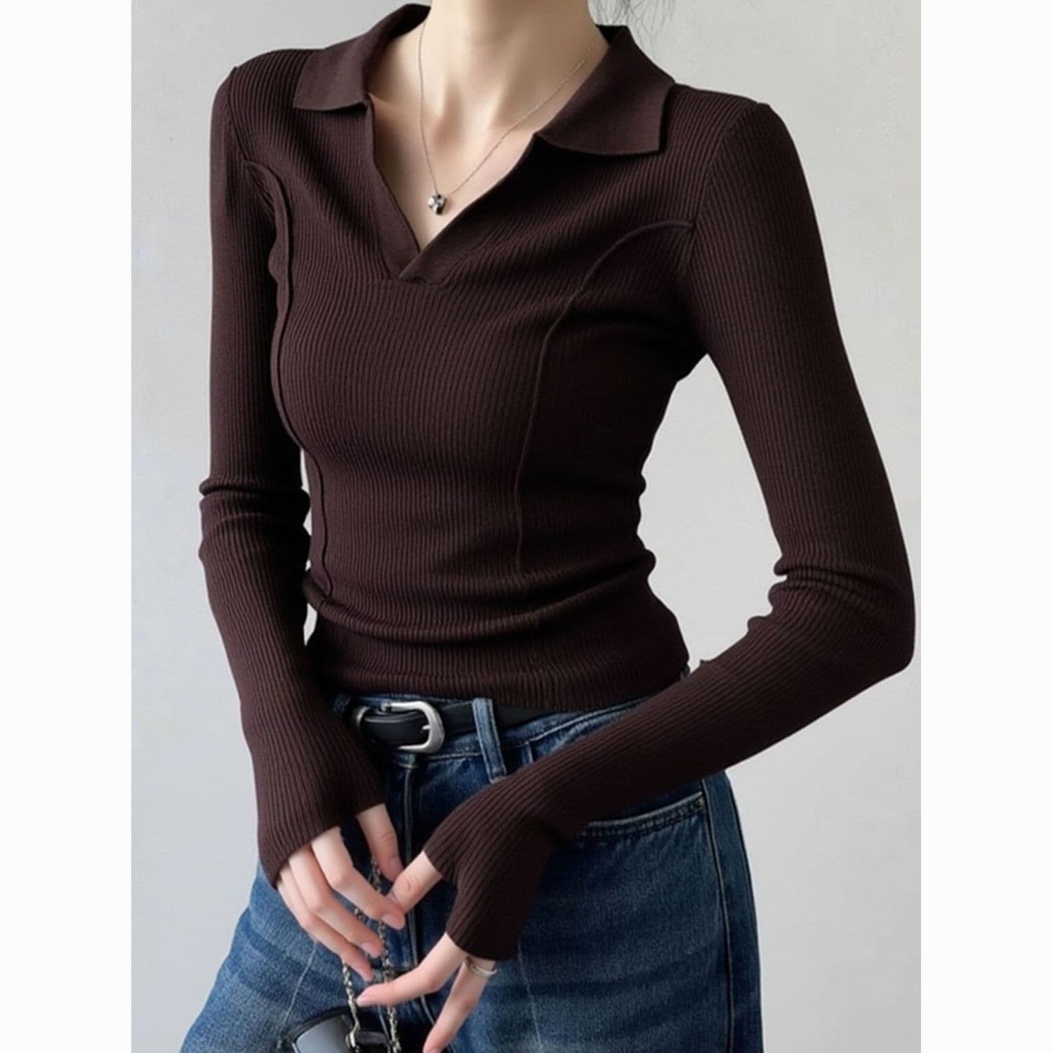 봄 가을 새로운 그레이트 과소 평가 요리 한 바람 맨위 고급 센스 고유 한 Chic 아름다운 슬림해 보이는 POLO 셔츠 긴팔 티셔츠 이미지 4
