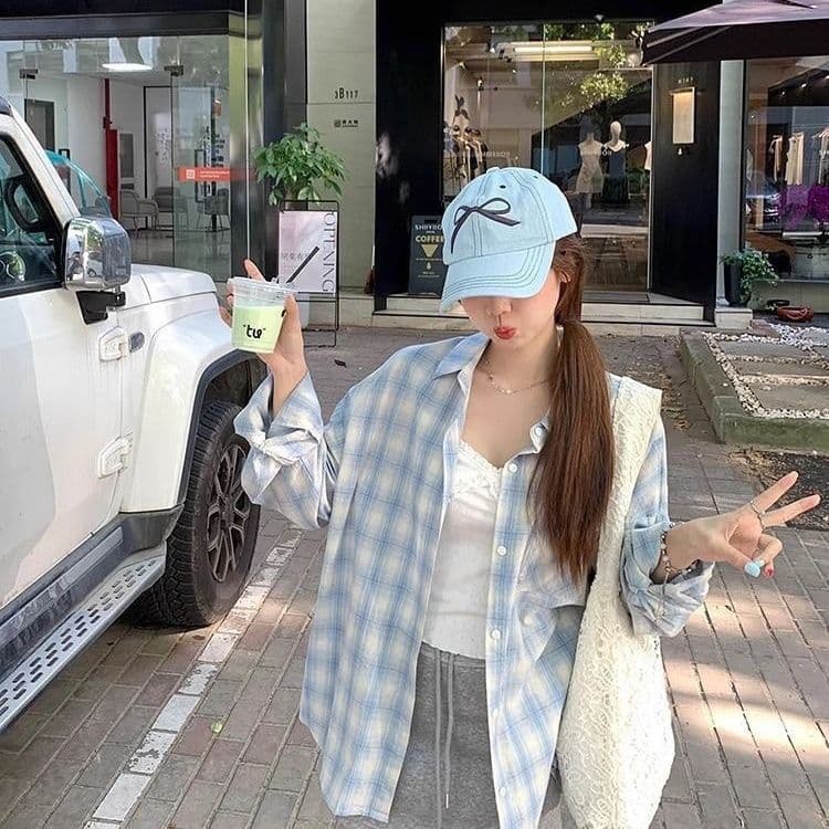 셔츠 새로운 체크무늬 자외선 차단 후드 재킷 이른 가을 긴팔 맨위 이미지 2