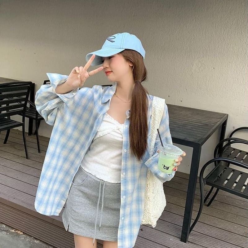 셔츠 새로운 체크무늬 자외선 차단 후드 재킷 이른 가을 긴팔 맨위 이미지 5