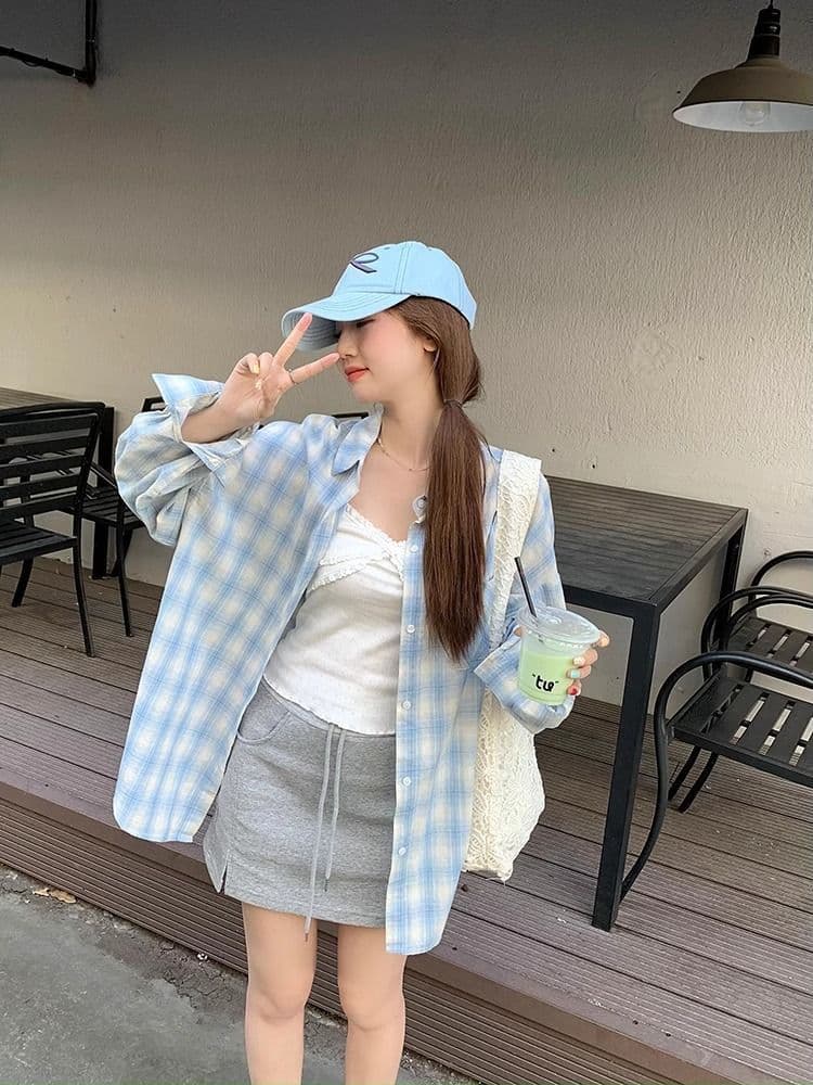 셔츠 새로운 체크무늬 자외선 차단 후드 재킷 이른 가을 긴팔 맨위 상세 이미지 8
