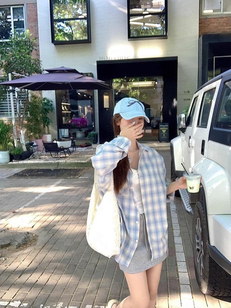셔츠 새로운 체크무늬 자외선 차단 후드 재킷 이른 가을 긴팔 맨위 상세 이미지 12