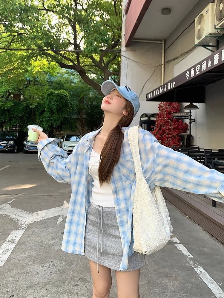 셔츠 새로운 체크무늬 자외선 차단 후드 재킷 이른 가을 긴팔 맨위 상세 이미지 19