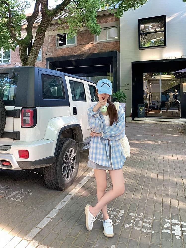 셔츠 새로운 체크무늬 자외선 차단 후드 재킷 이른 가을 긴팔 맨위 상세 이미지 21
