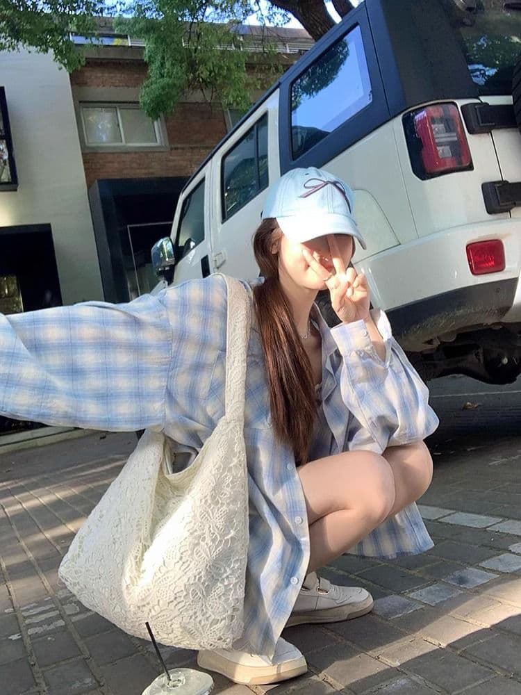 셔츠 새로운 체크무늬 자외선 차단 후드 재킷 이른 가을 긴팔 맨위 상세 이미지 22