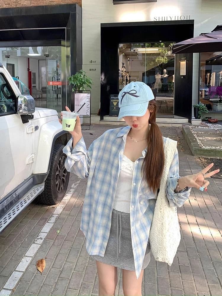 셔츠 새로운 체크무늬 자외선 차단 후드 재킷 이른 가을 긴팔 맨위 상세 이미지 23