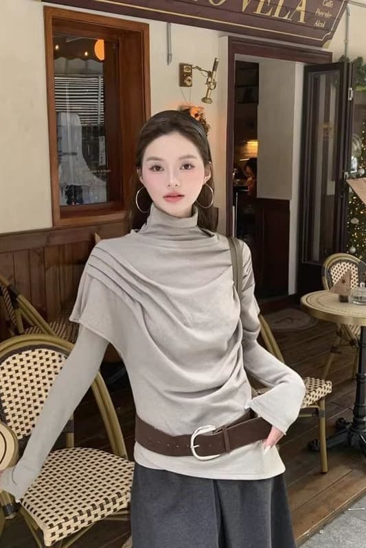 한 부서 레트로 인사이드 가져 가라. 기본 셔츠 2026 새로운 긴팔 티셔츠 몸매 가꾸기 고급 센스 수 있습니다. 외출용 맨위 투피스 세트 이미지 6