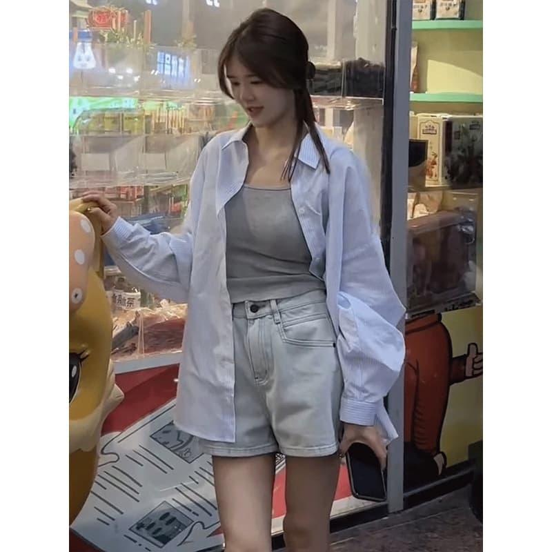 프랑스식 부드러운 바람 긴팔 여성 셔츠 여름 자외선 차단 고급 센스 셔츠 나비 매듭 외부 가져 가라. 얇은 스타일 맨위 재킷 상세 이미지 3