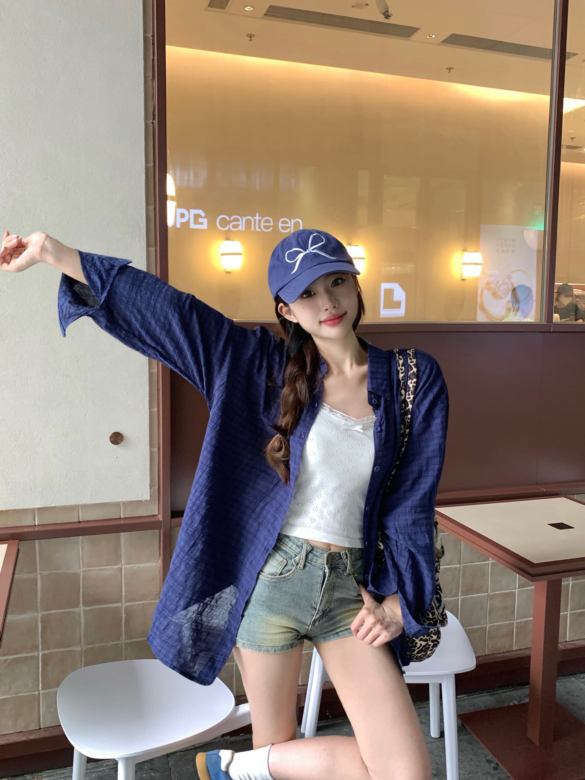 실사 일본식 품격 레트로 진한 파란색 순면 체크무늬 여성 셔츠 이른 가을 2026 서리가 내린 부서 고급 센스 맨위 상세 이미지 9
