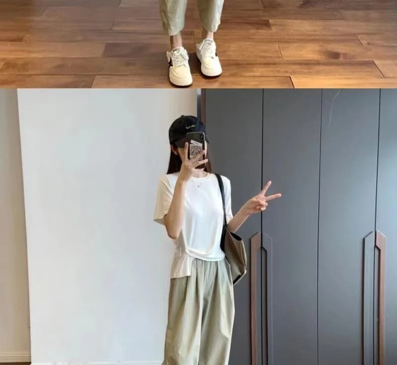 얇은 스타일 넓은 다리 9부 바지 여성 여름 캐주얼 정장 스트레이트 긴 바지 작은 키 일본식 슬림해 보이는 워크웨어 바지 여름 상세 이미지 6