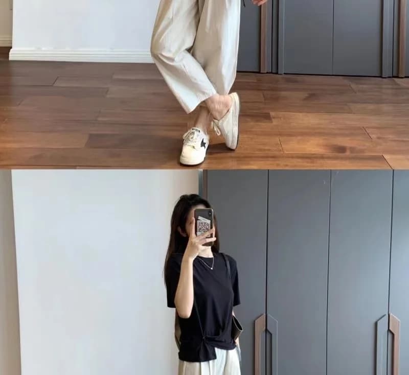 얇은 스타일 넓은 다리 9부 바지 여성 여름 캐주얼 정장 스트레이트 긴 바지 작은 키 일본식 슬림해 보이는 워크웨어 바지 여름 상세 이미지 28
