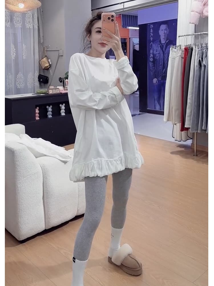 양모 플리스 2026 봄 새로운 다용도 루즈핏 패션 캐주얼 라운드 넥 중간 길이 맨위 이미지 4
