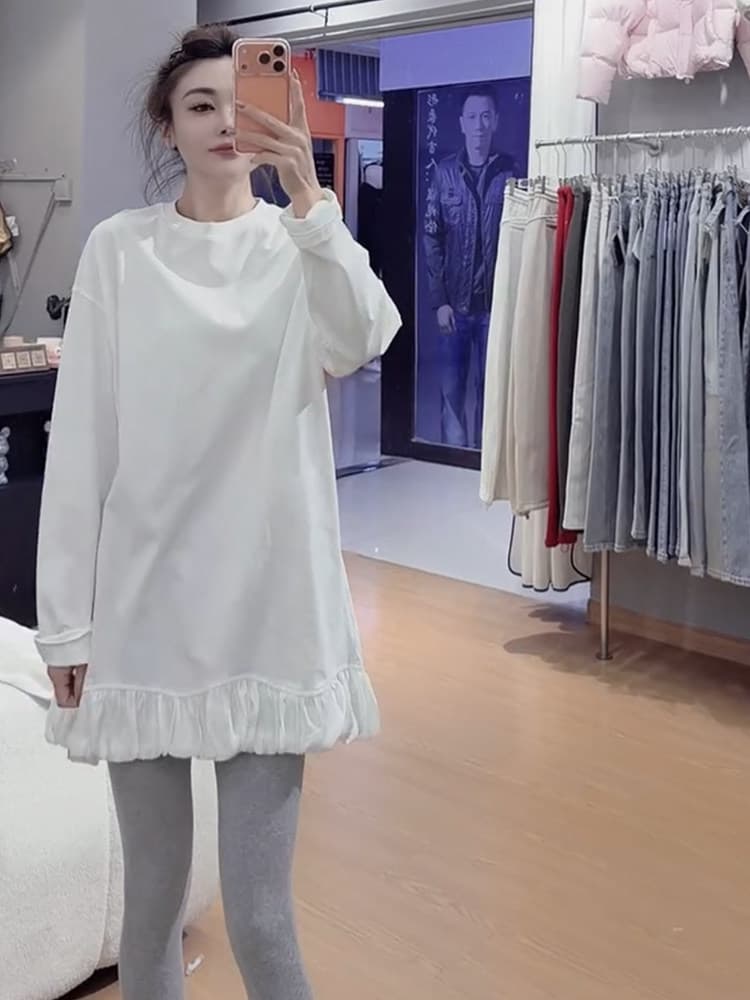 양모 플리스 2026 봄 새로운 다용도 루즈핏 패션 캐주얼 라운드 넥 중간 길이 맨위 이미지 3