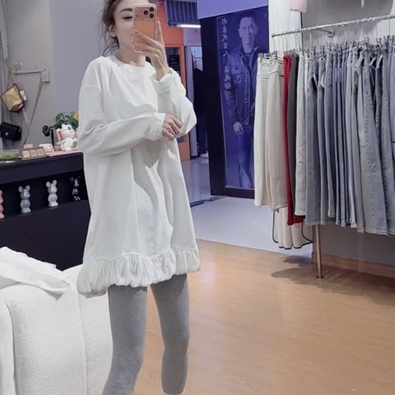 양모 플리스 2026 봄 새로운 다용도 루즈핏 패션 캐주얼 라운드 넥 중간 길이 맨위 이미지 5