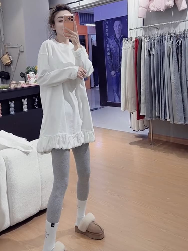 양모 플리스 2026 봄 새로운 다용도 루즈핏 패션 캐주얼 라운드 넥 중간 길이 맨위 상세 이미지 6