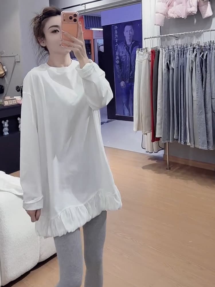 양모 플리스 2026 봄 새로운 다용도 루즈핏 패션 캐주얼 라운드 넥 중간 길이 맨위 상세 이미지 7
