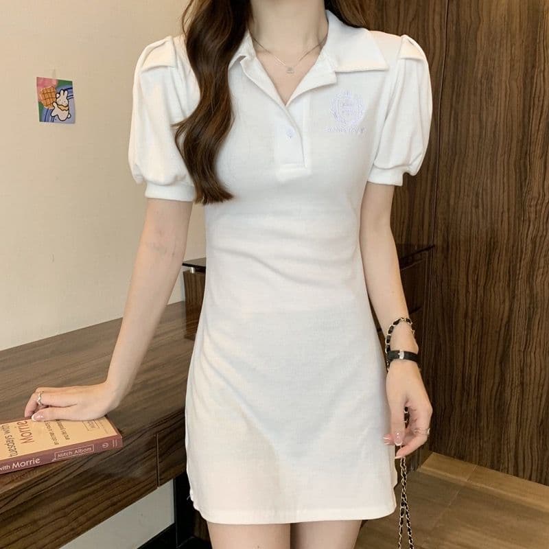 달콤한 매운맛 바람 POLO 칼라 여성 드레스 2026 여름 새로운 허리 수축 슬림해 보이는 거품 소매 반팔 한 마디 치마 트렌디 상세 이미지 8