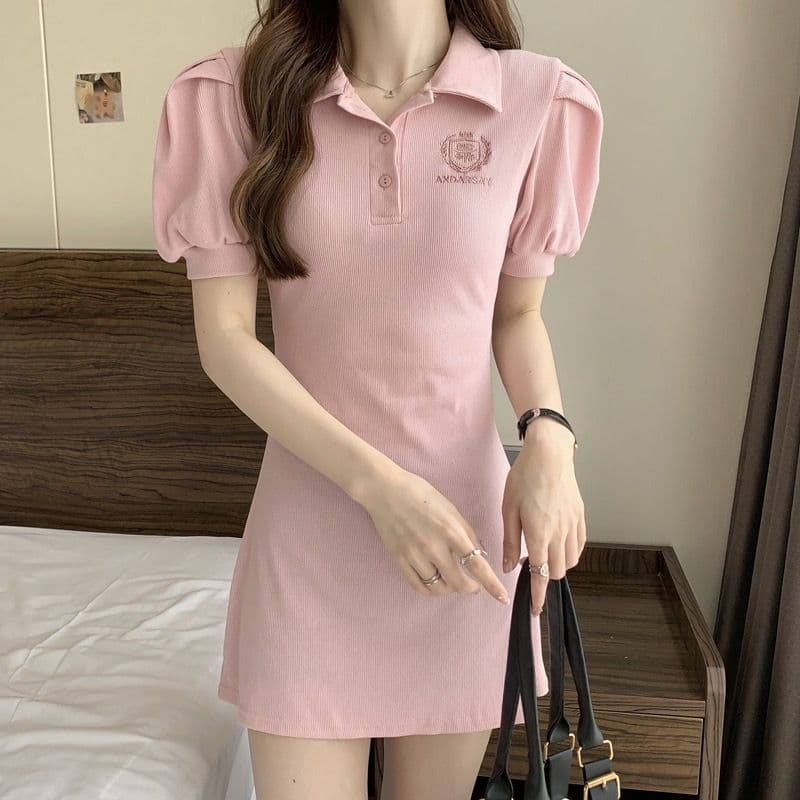 달콤한 매운맛 바람 POLO 칼라 여성 드레스 2026 여름 새로운 허리 수축 슬림해 보이는 거품 소매 반팔 한 마디 치마 트렌디 상세 이미지 15