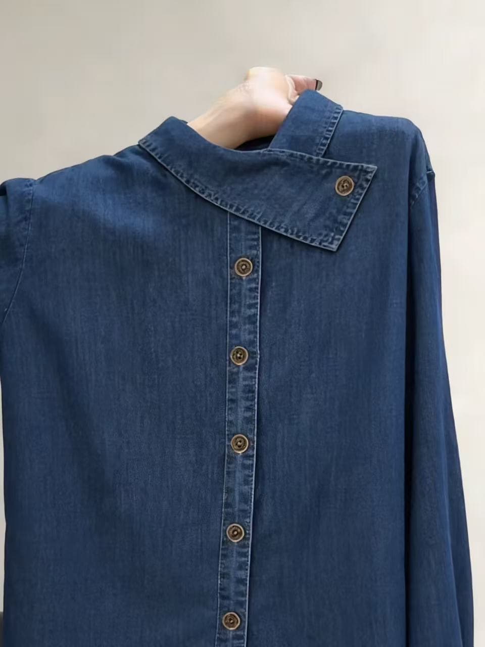 항구 바람 chic 레트로 디자인 센스 십자가 칼라 데님 셔츠 남녀 봄 가을 조수 브랜드 튀김 거리 작은 대중 긴팔 셔츠 상세 이미지 3