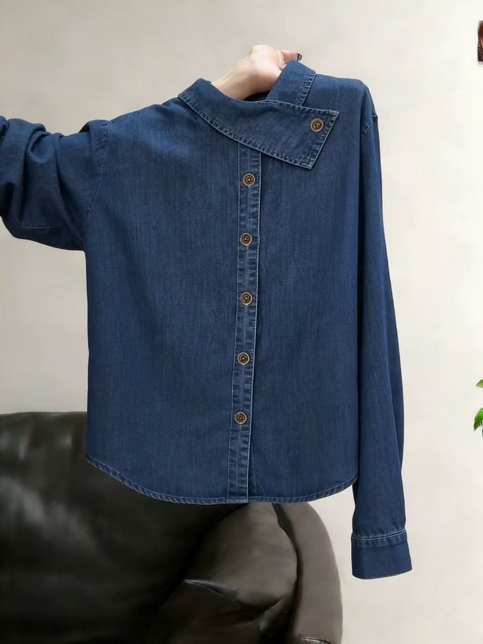 항구 바람 chic 레트로 디자인 센스 십자가 칼라 데님 셔츠 남녀 봄 가을 조수 브랜드 튀김 거리 작은 대중 긴팔 셔츠 상세 이미지 4