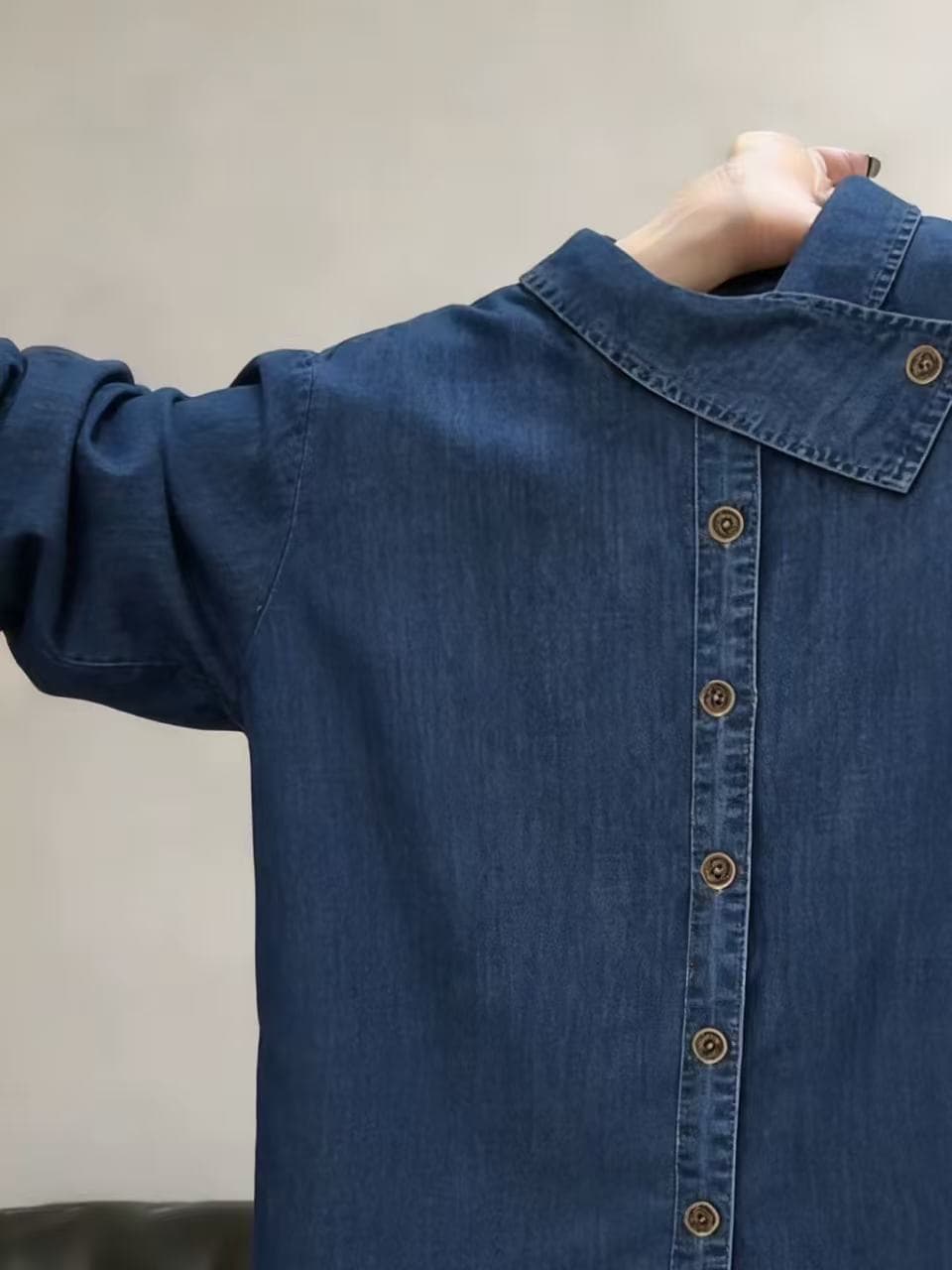 항구 바람 chic 레트로 디자인 센스 십자가 칼라 데님 셔츠 남녀 봄 가을 조수 브랜드 튀김 거리 작은 대중 긴팔 셔츠 상세 이미지 5
