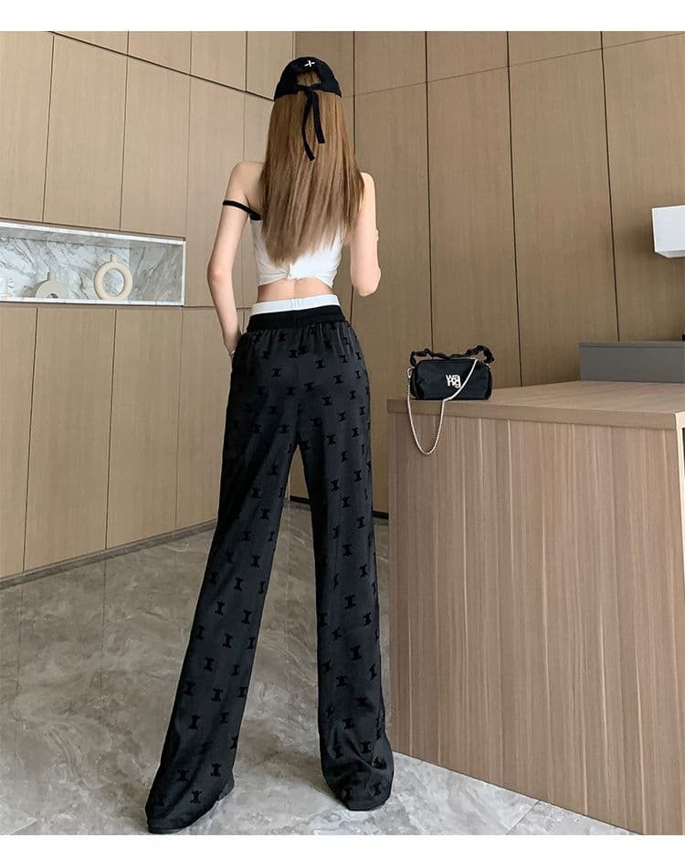 아세트산 스트레이트 팬츠 여성 여름 새로운 식물 플러시 바지 하이웨이스트 슬림해 보이는 긴 바지 ins 트렌디 캐주얼 도루 센스 품격 바지 상세 이미지 9