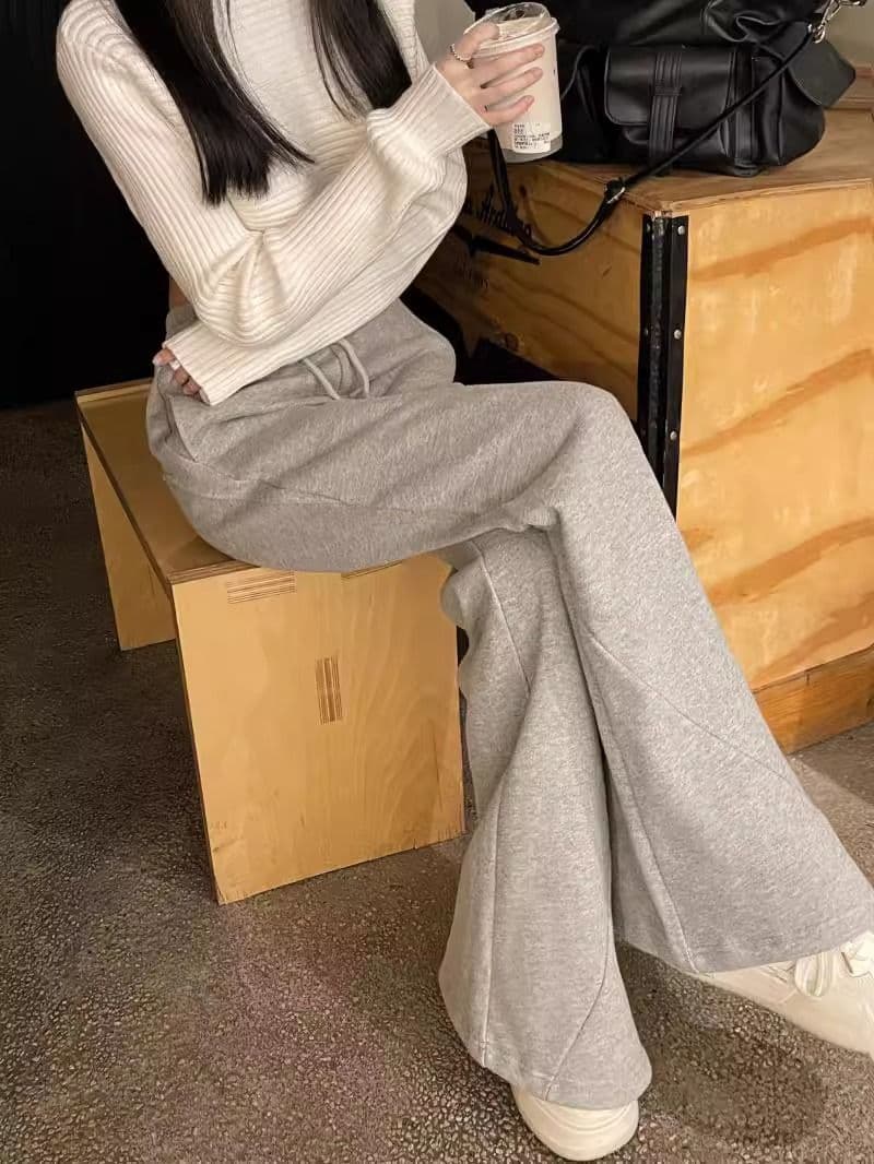 회색 운동 캐주얼 바지 웨이 바지 여성 봄 루즈핏 하이웨이스트 슬림해 보이는 나팔 바지 넓은 다리 길이 바지 상세 이미지 6